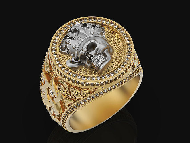 14K yellow gold skull ring