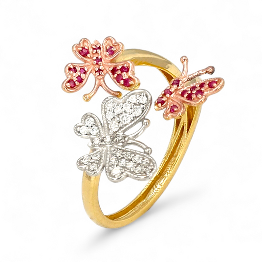 14k Yellow gold ruby and diamonds butterfly ring-10199