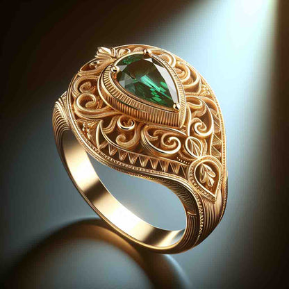 Pear emerald gold  rings