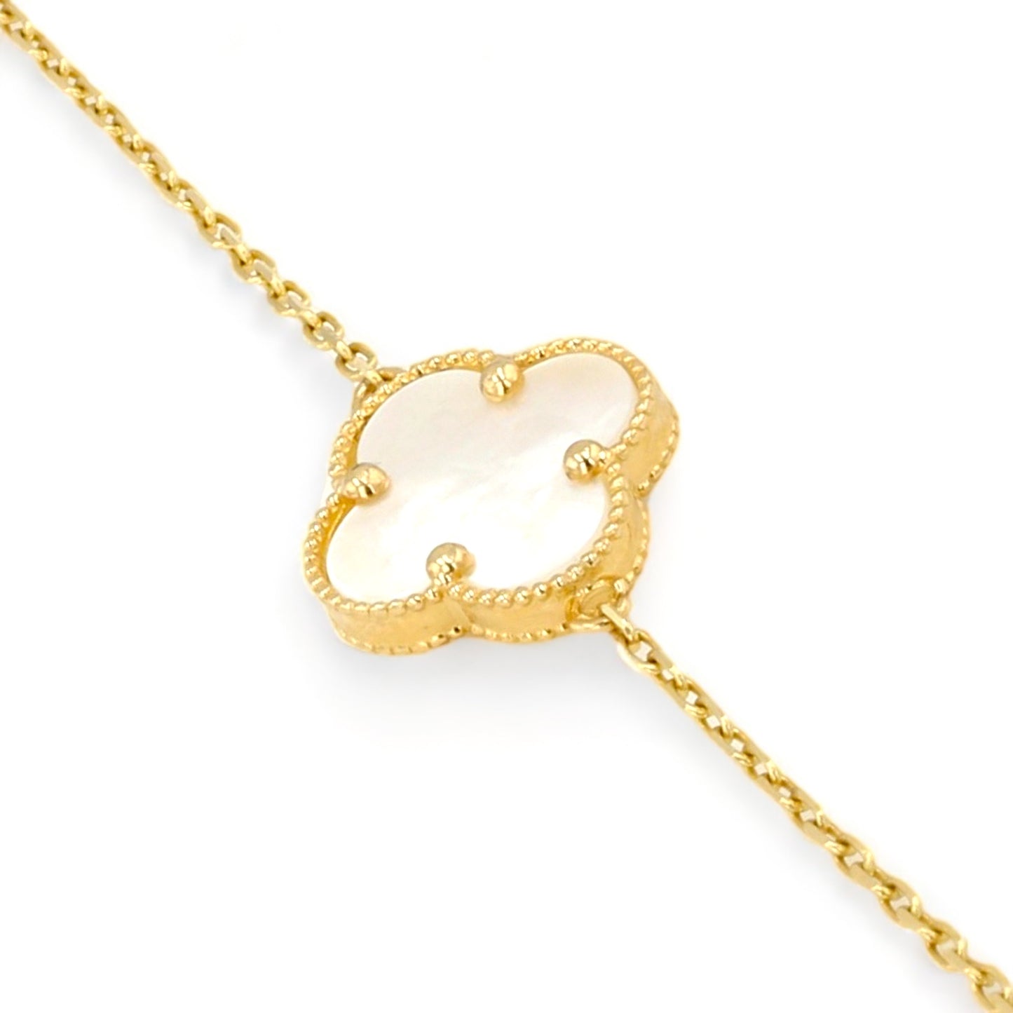 14K Yellow gold White mother pearl clover bracelet-72937