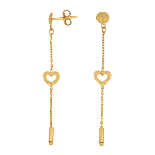 14K Yellow gold dangling heart earrings-68293