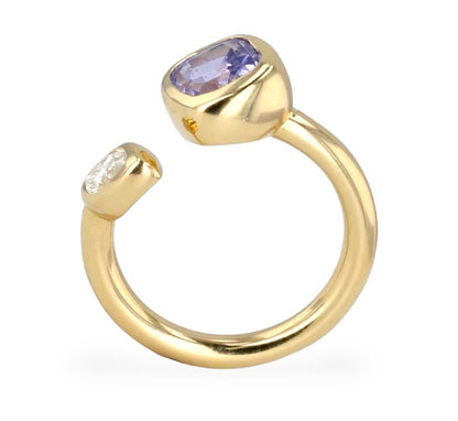 Yellow 14k gold open diamond purple rare sapphire lady ring