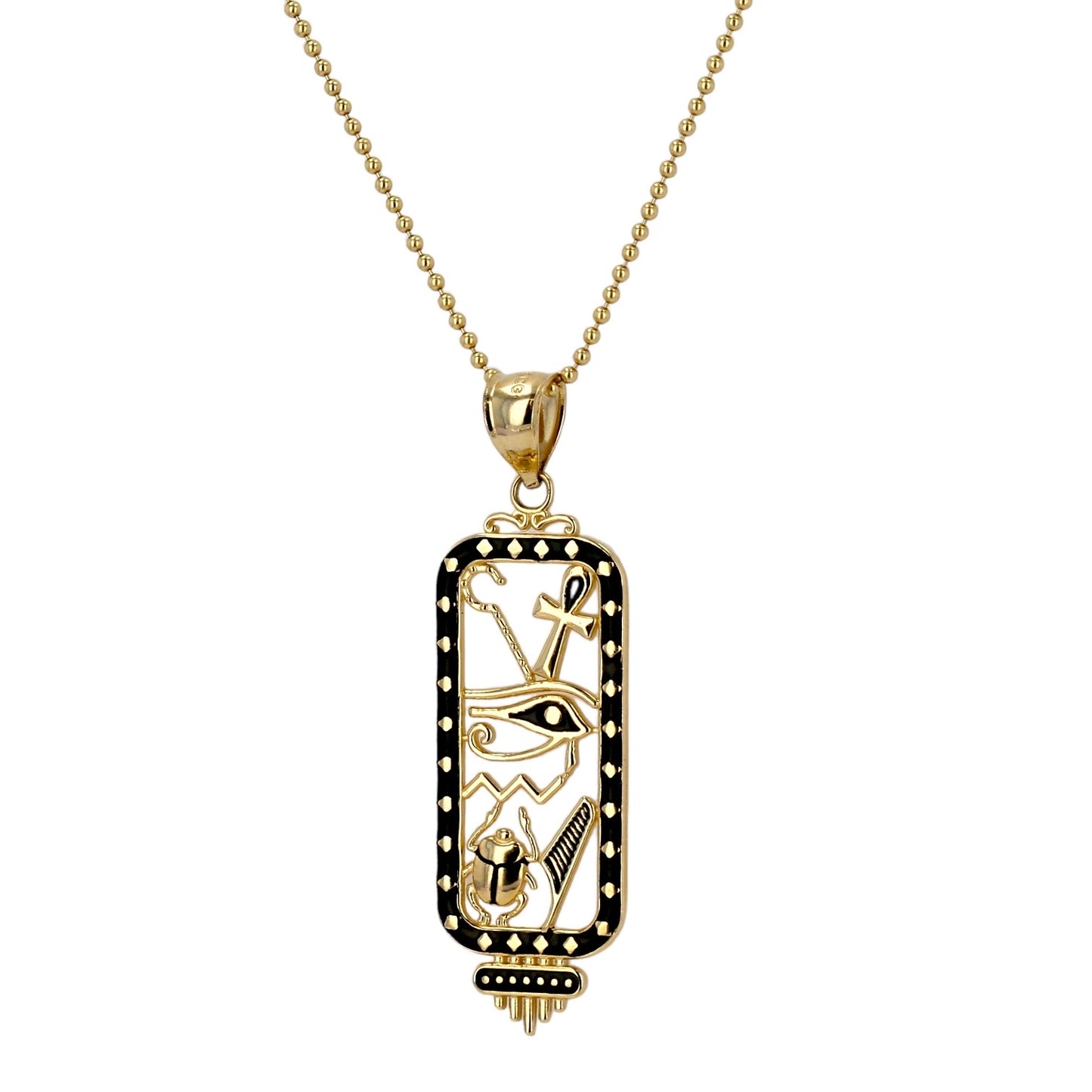 14K Yellow gold  Egyptian hieroglyph lucky amulet necklace