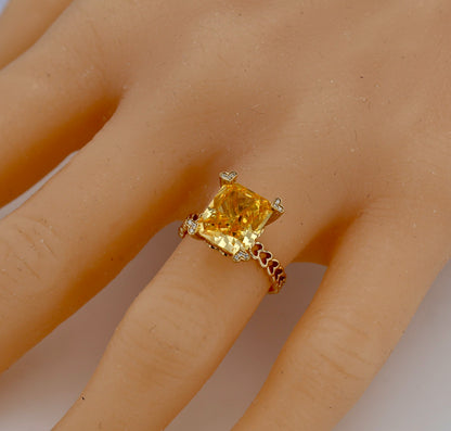 14K Yellow gold solitary quartz citrine cushion cut ring-224033