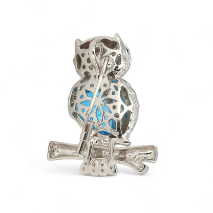 18k white gold vintage pendant-pin luxury owl blue topaz ruby-11215