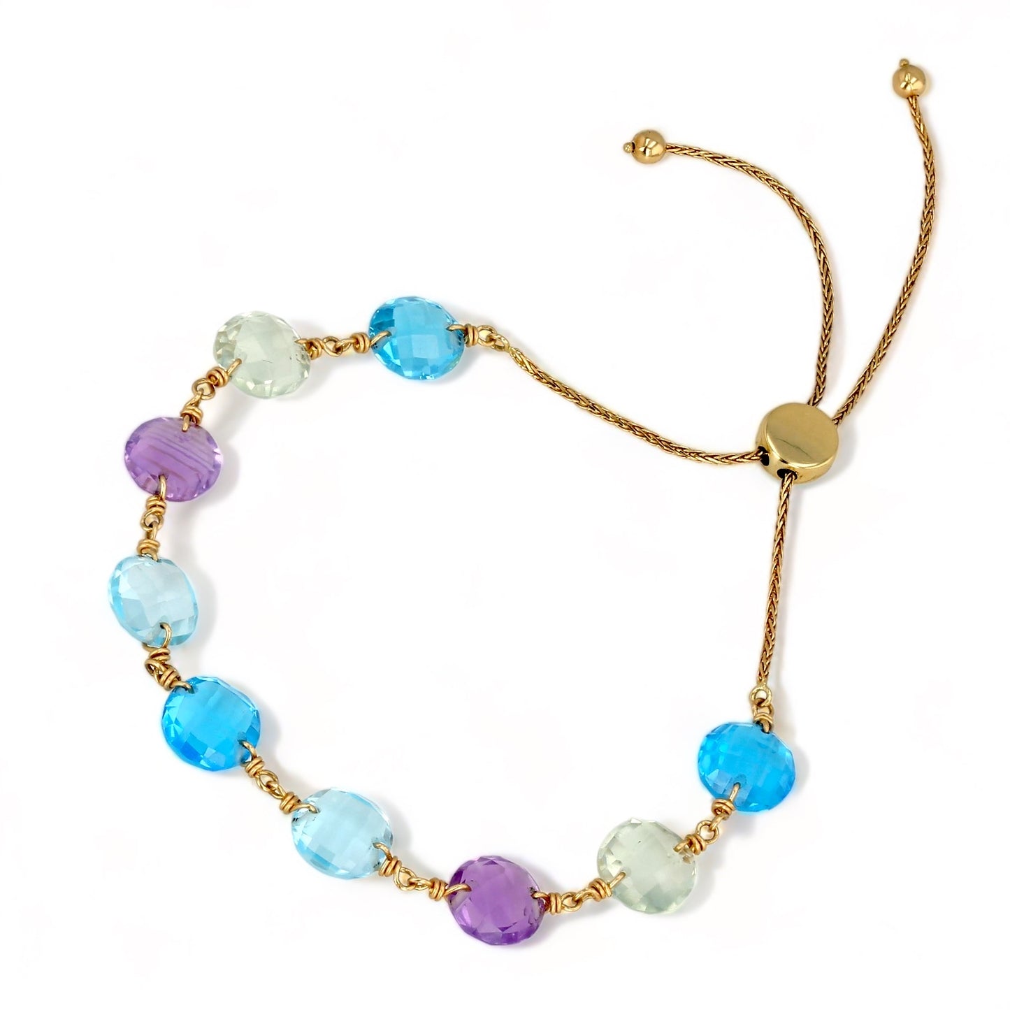 14K Yellow gold round faceted semi precious color stones bracelet-224953