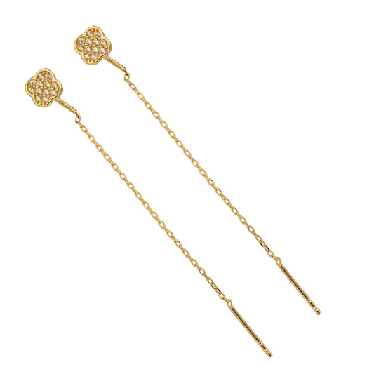 14K Yellow gold dangling clover earrings-630054