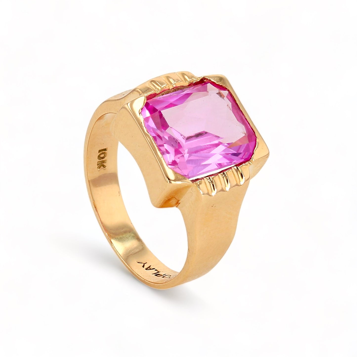 10K yellow gold pink sapphire emerald cut ring-11280