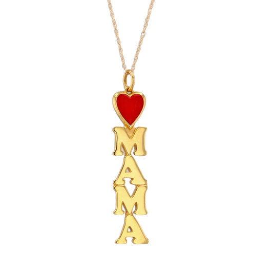 14K Yellow gold Mama red heart enamel pendant singapore chain-5293101