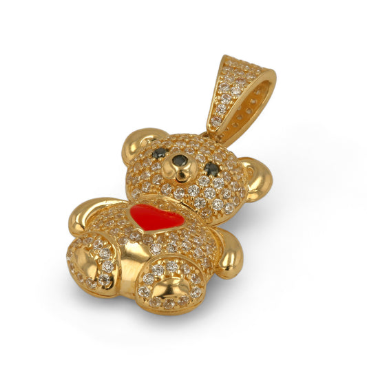 14K Yellow gold teddy bear red pendant-227405