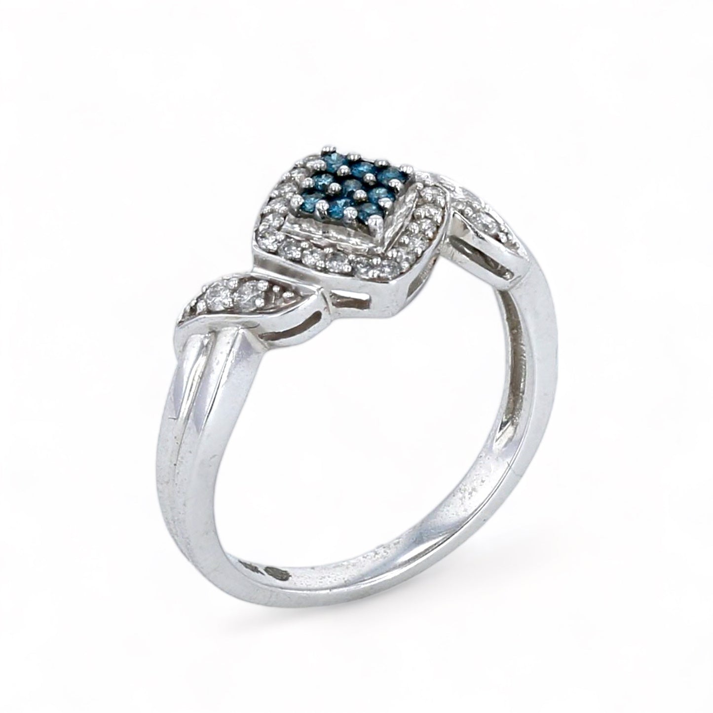 10K white gold blue diamonds halo white diamonds solitary ring-10456