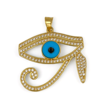 Set 14k yellow gold Venetian chain blue eye of horus pendant-227091-227126