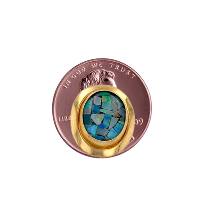 14K Yellow gold oval mosaic Australian opal stud earrings