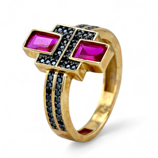 14K Yellow gold designer ruby onyx ring-10105