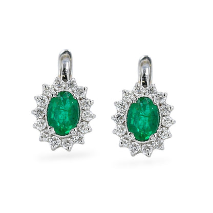 Platinum Colombian emerald with diamonds earrings