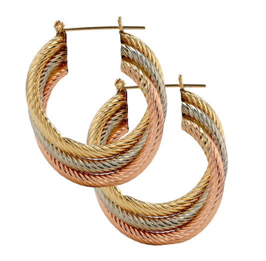 Three color 14k hoops earrings