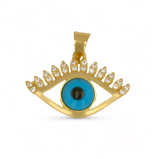 14K Yellow gold blue eye pendant-227215