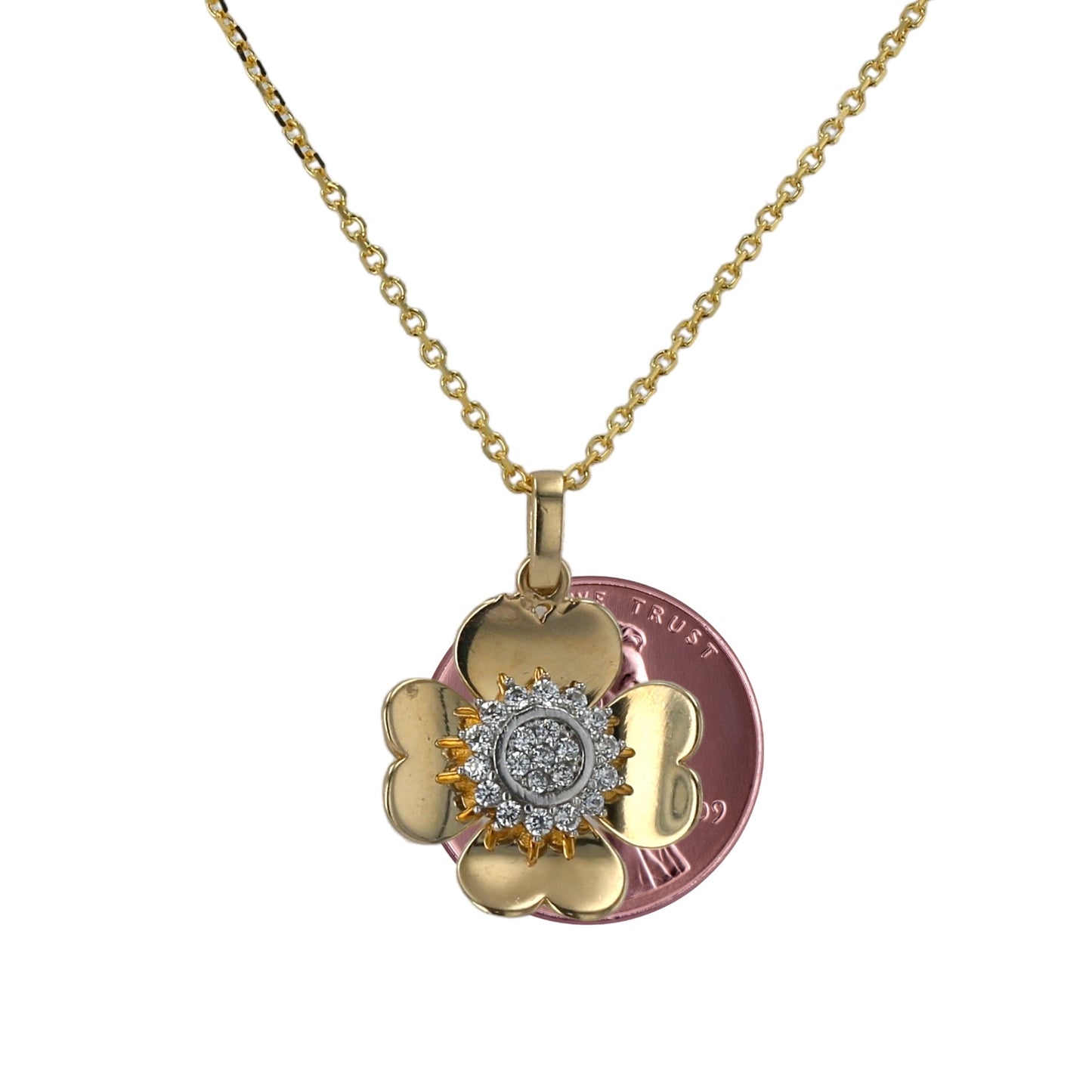14K Yellow gold clover pendant necklace -V5