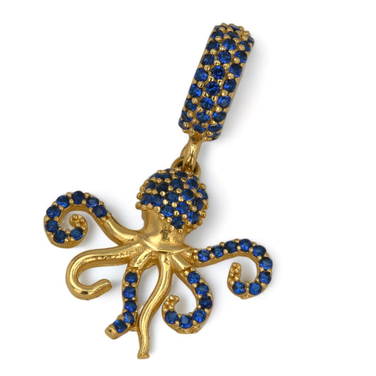 14k Yellow gold blue octopus charm-63747