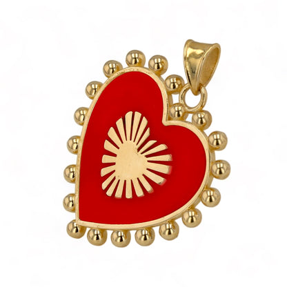 14K Yellow gold set military chain red heart enamel pendant-63838