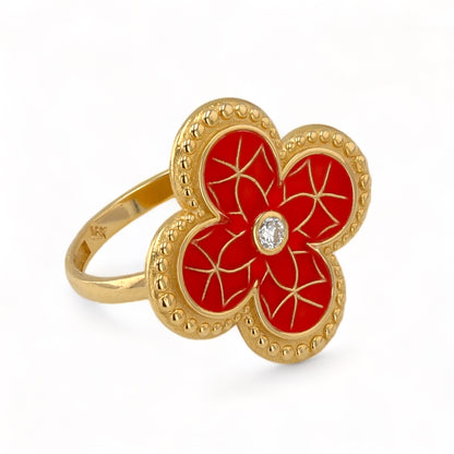 14K Yellow gold constellation red clover diamond ring-52828