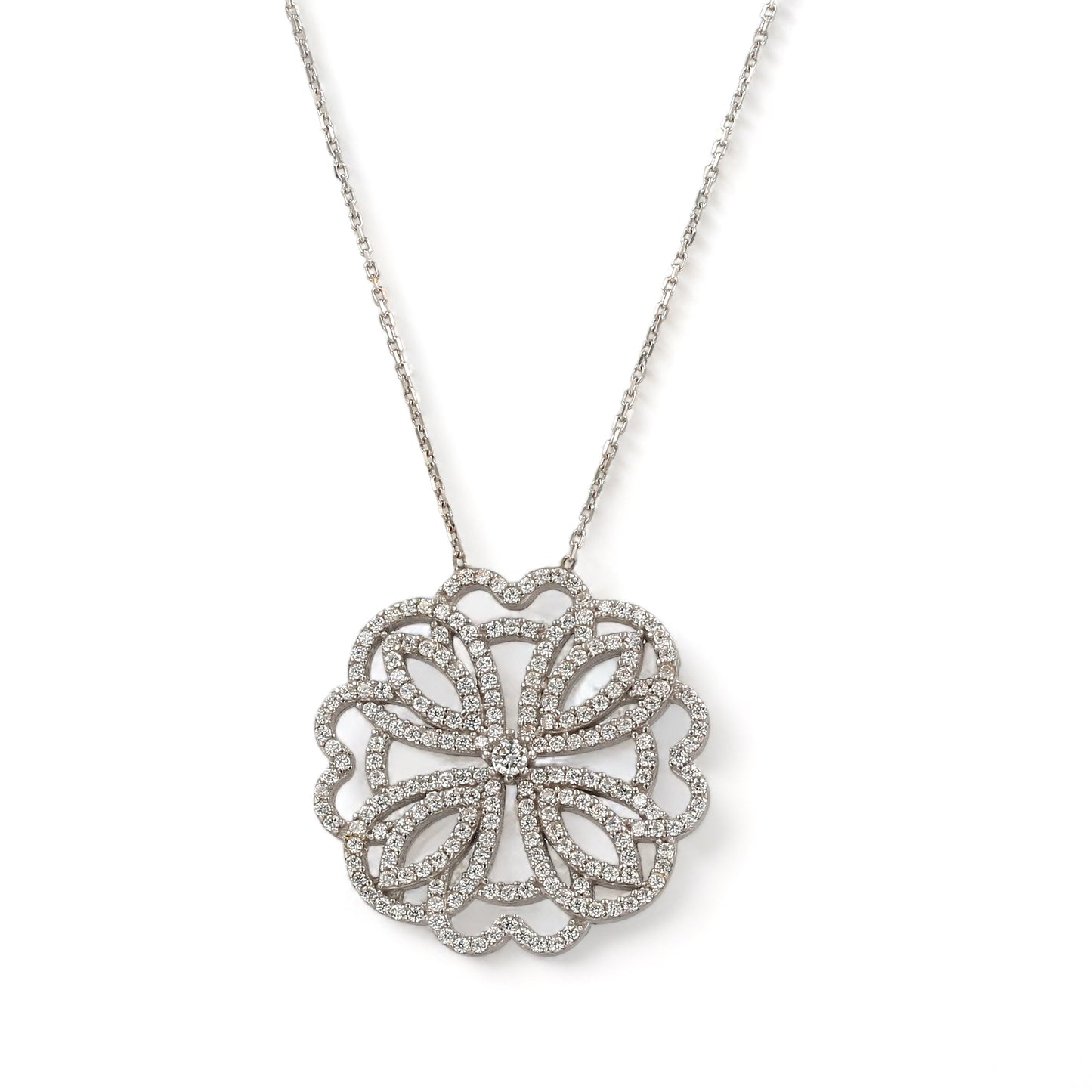 Sterling silver 925 rosette necklace-63833
