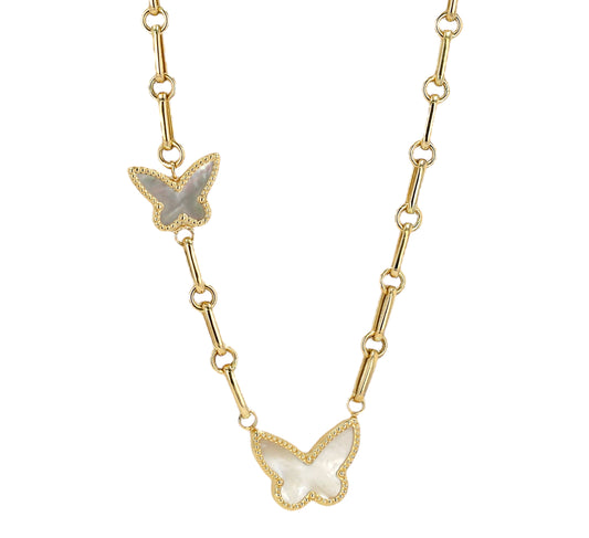 14K Yellow gold Mother pearl butterfly Necklace
