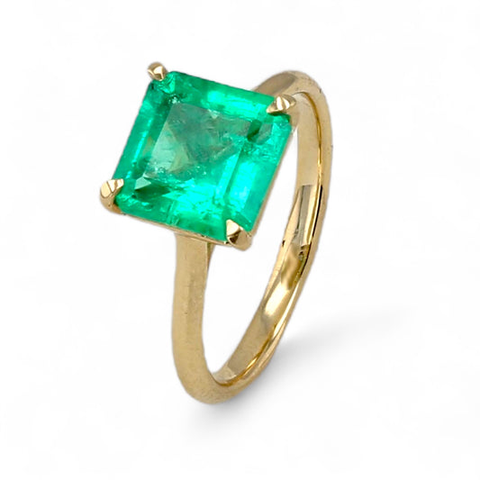 18K special edition yellow gold 2CT princess cut emerald solitaire ring-428282