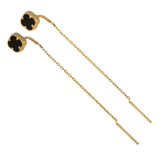 14K Yellow gold Onyx clover dangling earrings-227452