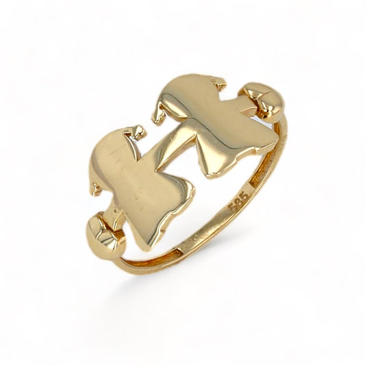 14K Yellow gold two  girl ring-207774