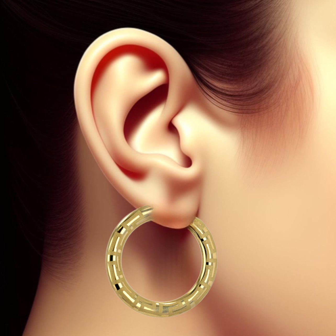 10K Yellow Gold Greek Style hoops earrings-222796