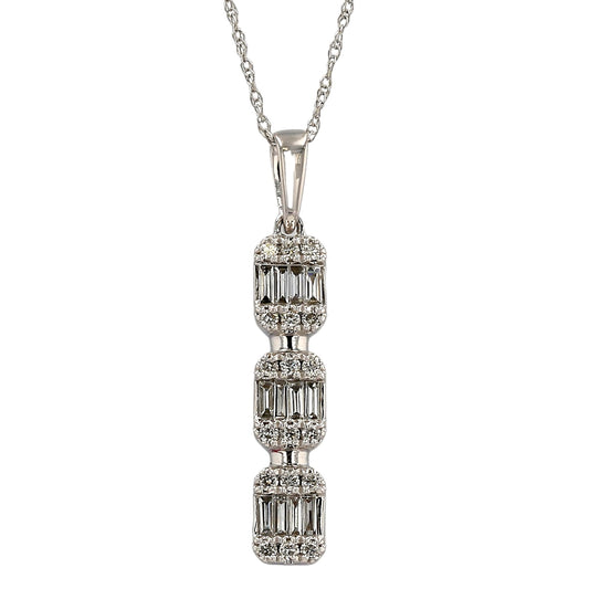 14K White gold stacking natural diamonds baguette pendant singapore chain-CH4244