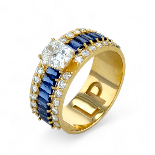 14K Yellow gold diamond and sapphire luxury band - 9011283