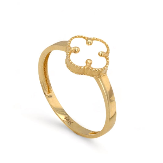 14K Yellow gold mother pearl clover ring-226376