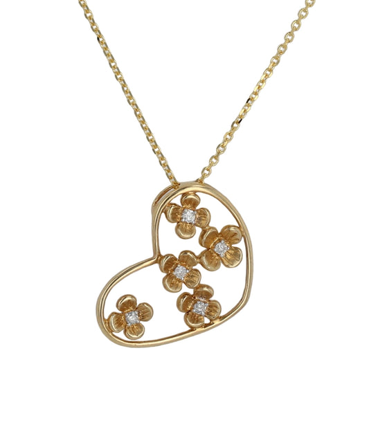 14K Yellow gold heart clover diamonds necklace-G004