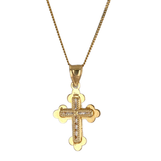 10k Yellow gold solid baby miami cuban link chain cross pendant -4373205