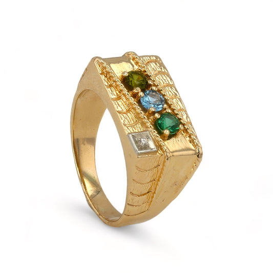 14K Yellow gold multicolor natural gemstone and diamond ring-11228