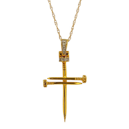 14K Yellow gold Singapore chain solid natural diamond solid nail cross pendant-HE0263Y