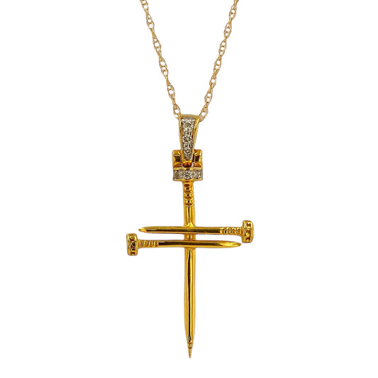 14K Yellow gold Singapore chain solid natural diamond solid nail cross pendant-HE0263Y