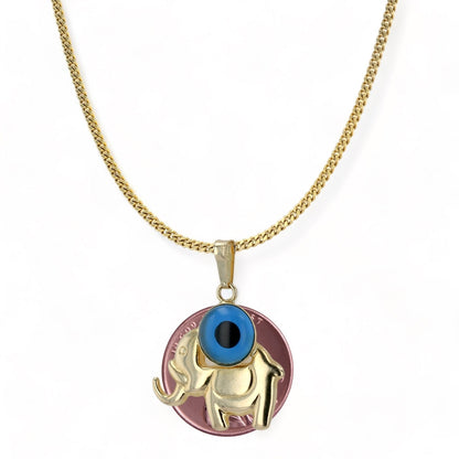 10K Yellow gold blue elephant necklace-78637