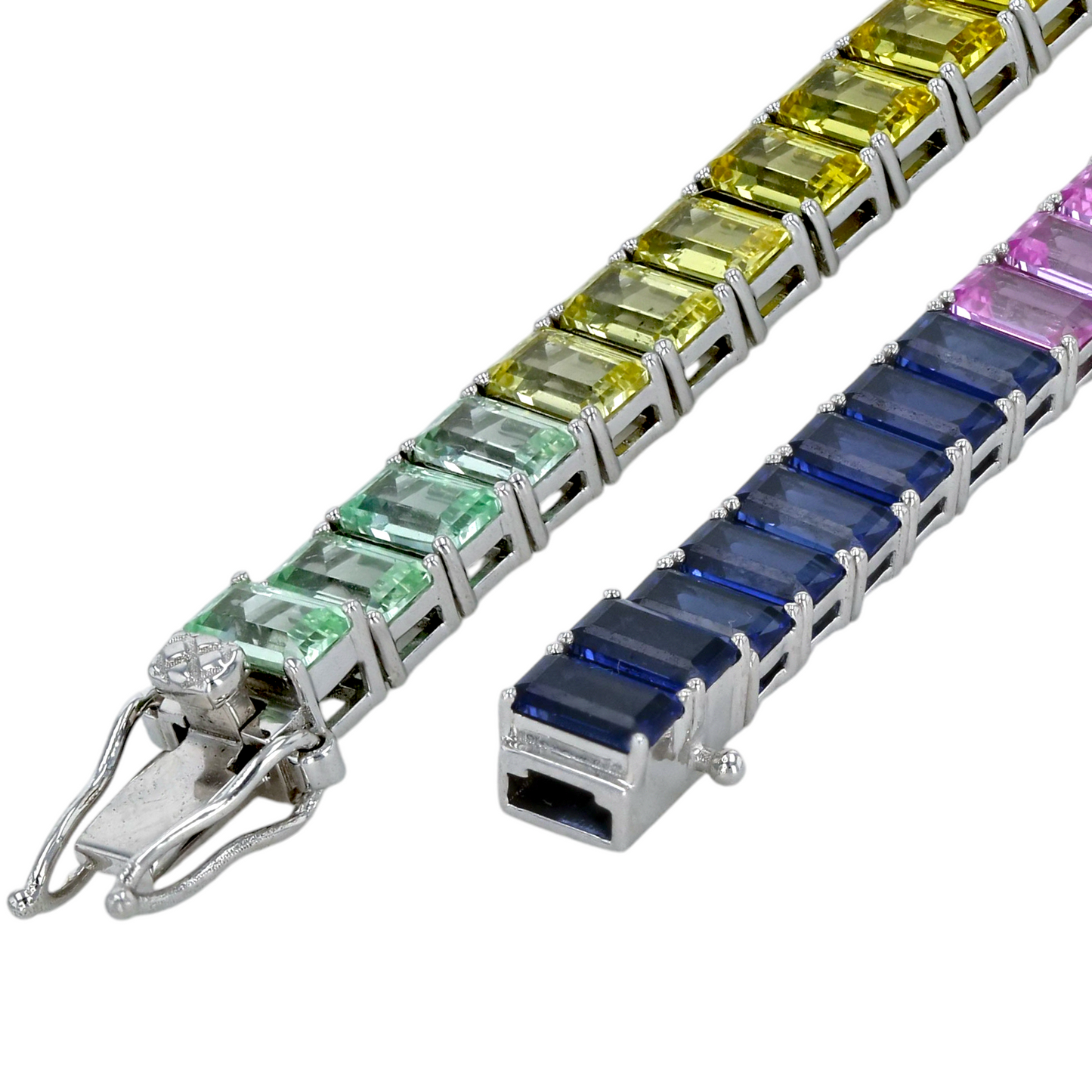 18k White gold solid rainbow color sapphire bracelet-52889