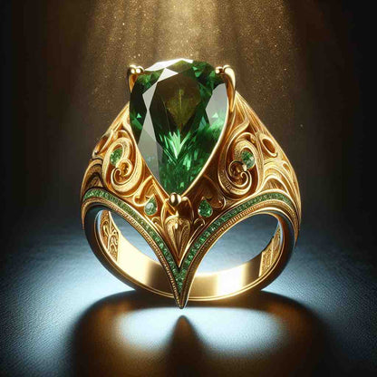 Pear emerald gold  rings