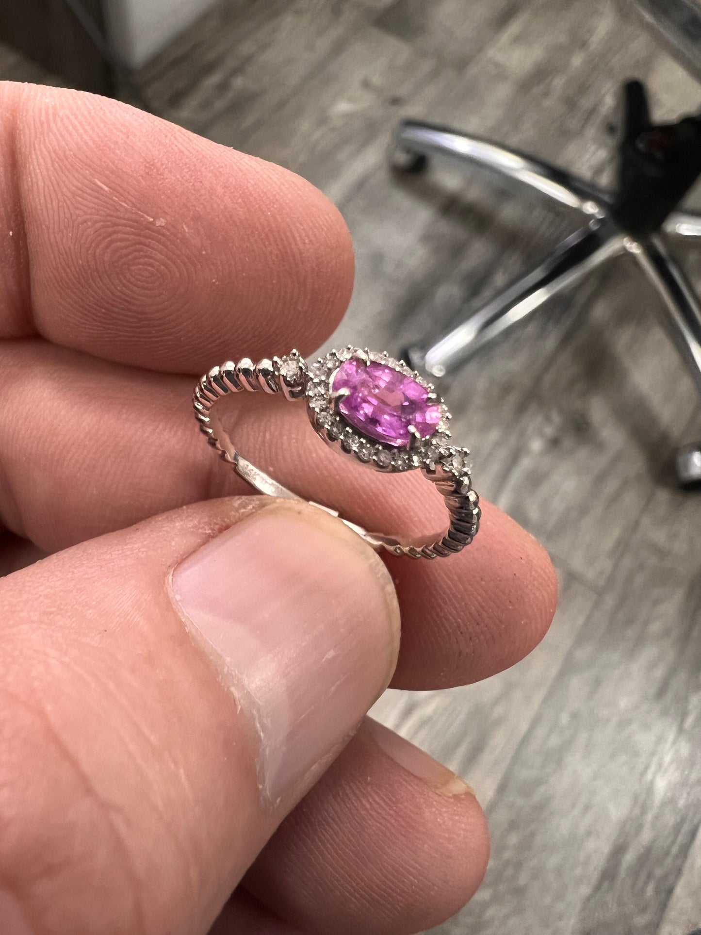 14K White gold oval pink sapphire and diamonds ring-32125