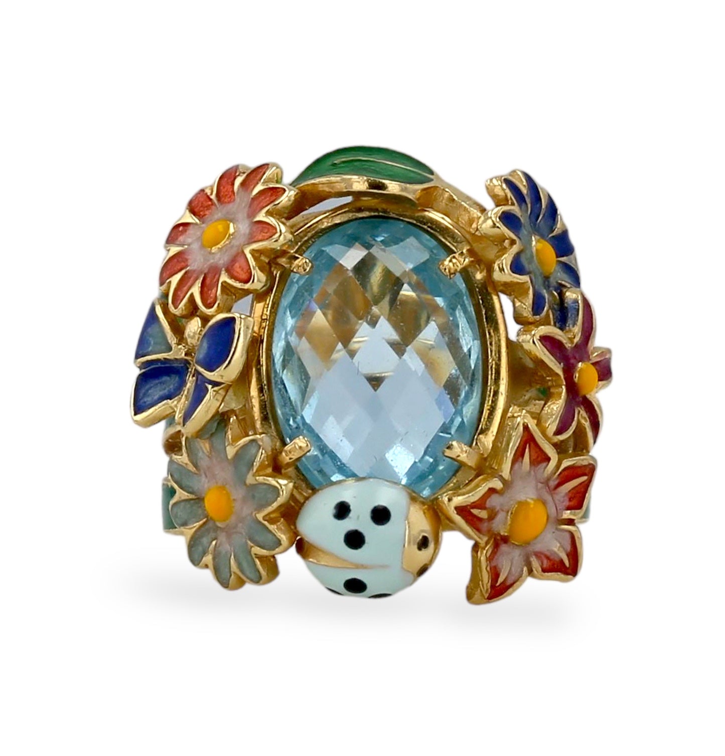 Yellow 14k floral round blue topaz ring