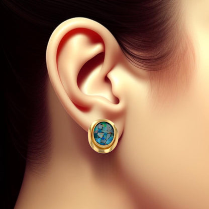 14K Yellow gold oval mosaic Australian opal stud earrings