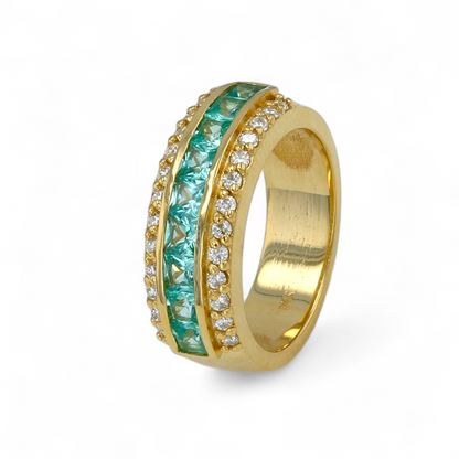 14K Yellow gold solid paraiba diamonds band ring-429939