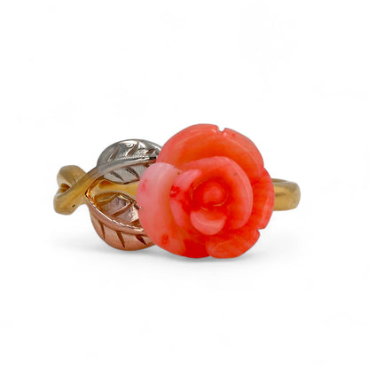 14K Yellow gold solid handcrafted red coral ring-428393