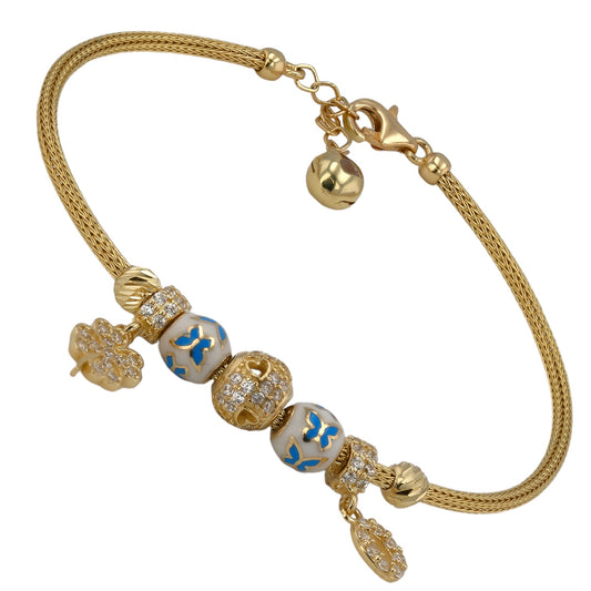 14K Yellow gold mesh charms bracelet-53839
