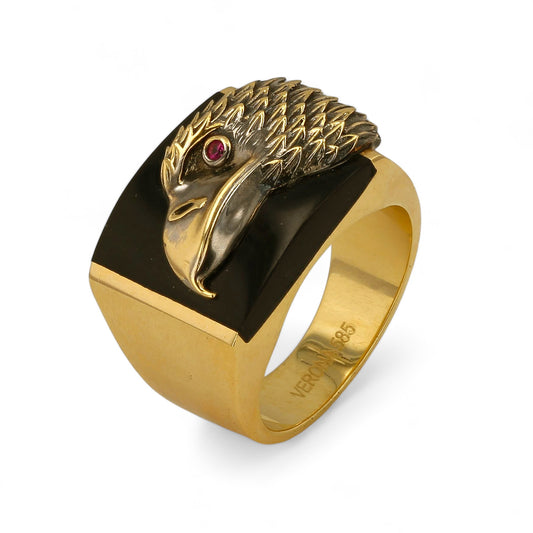 14K Yellow gold falcon onyx ring-318335