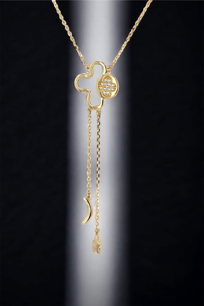 14K Yellow gold lucky clover necklace-226136